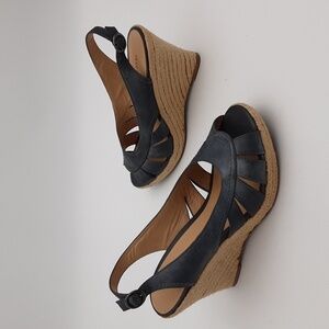 Franco Fortini Wedge Espadrilles Leather Sandals Gray Women 10 Vacation Casual
